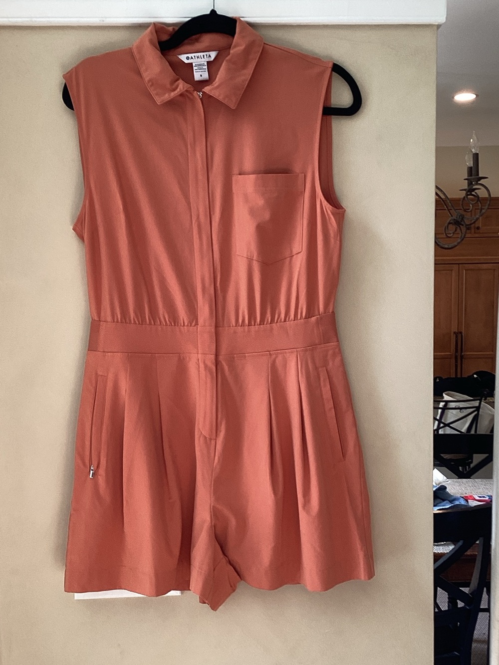 Athleta Brooklyn Utility Romper Collared Sleeveless Zip  in Burnt Orange